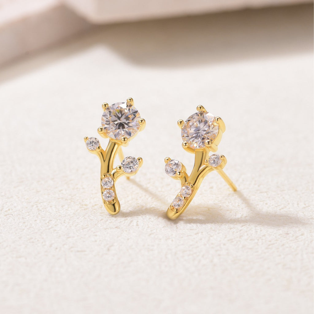 Branch Bud Moissanite Ear  925 Sterling Silver Six Prong Round Stud Earrings