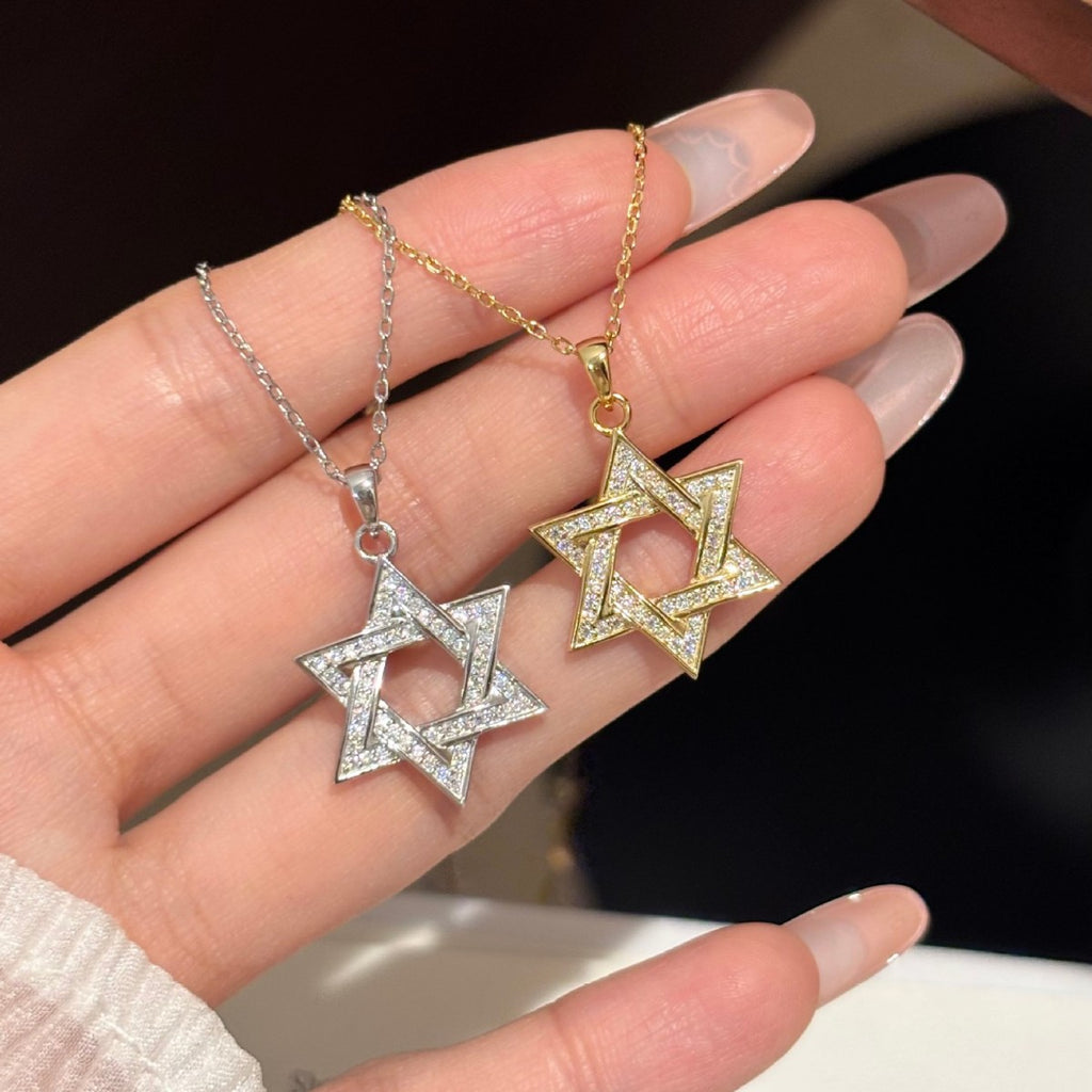 Religious Six Pointed Star Moissanite Pendant 925 Sterling Silver Necklace
