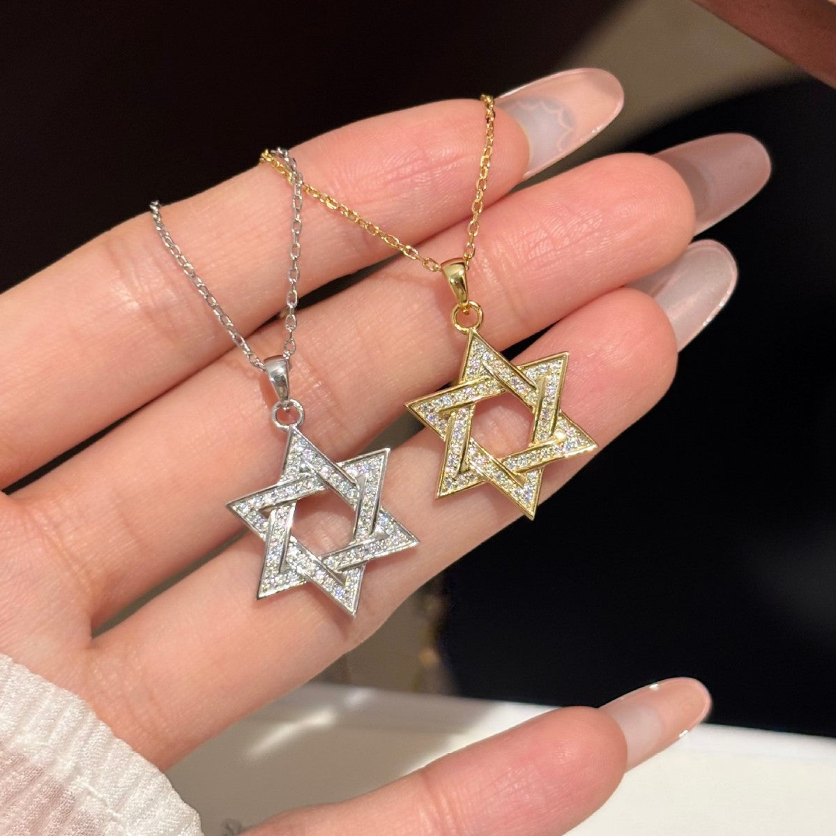Religious Six Pointed Star Moissanite Pendant 925 Sterling Silver Necklace
