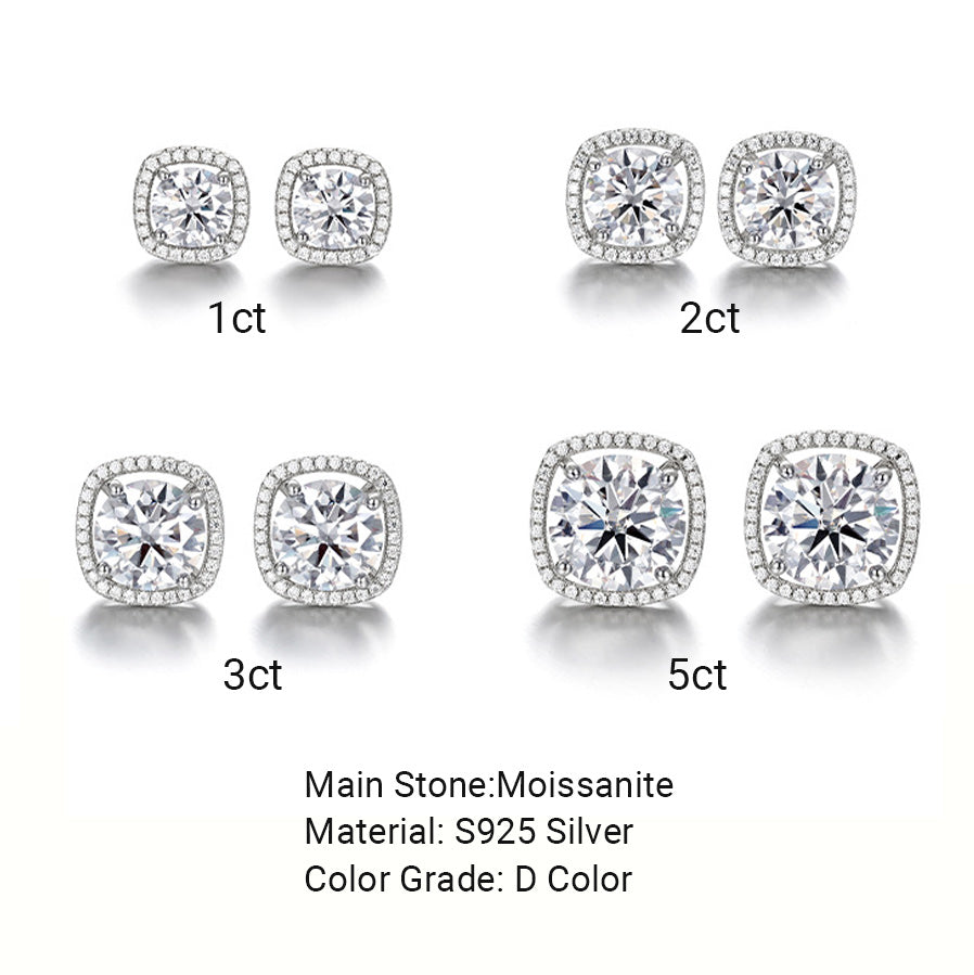 White D Color Moissanite Cushion 925 Sterling Silver Earrings