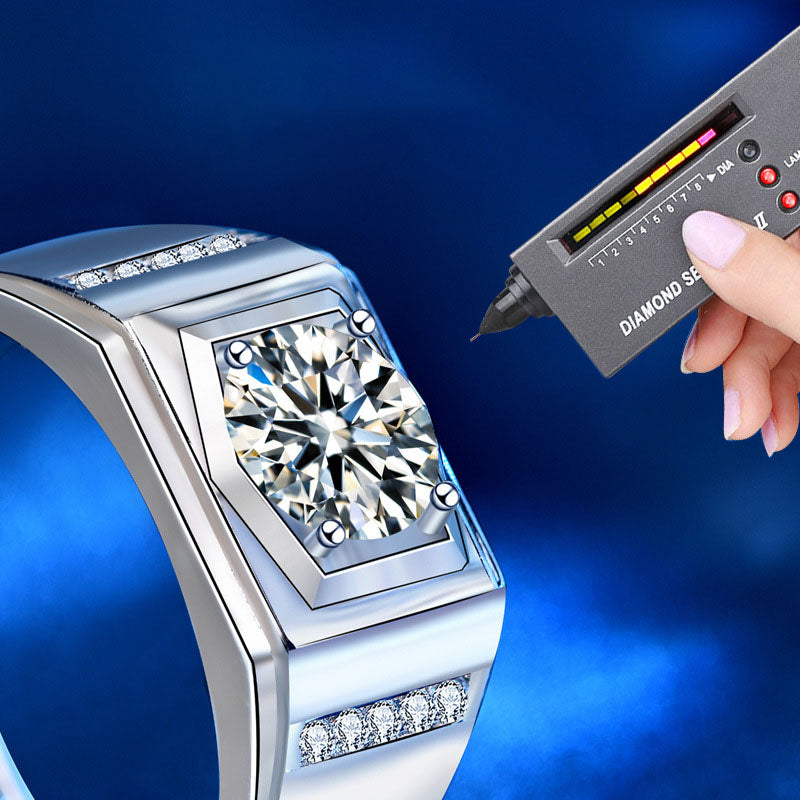 Men's Fashion Moissanite CZ Rectangle 925 Sterling Silver Ring