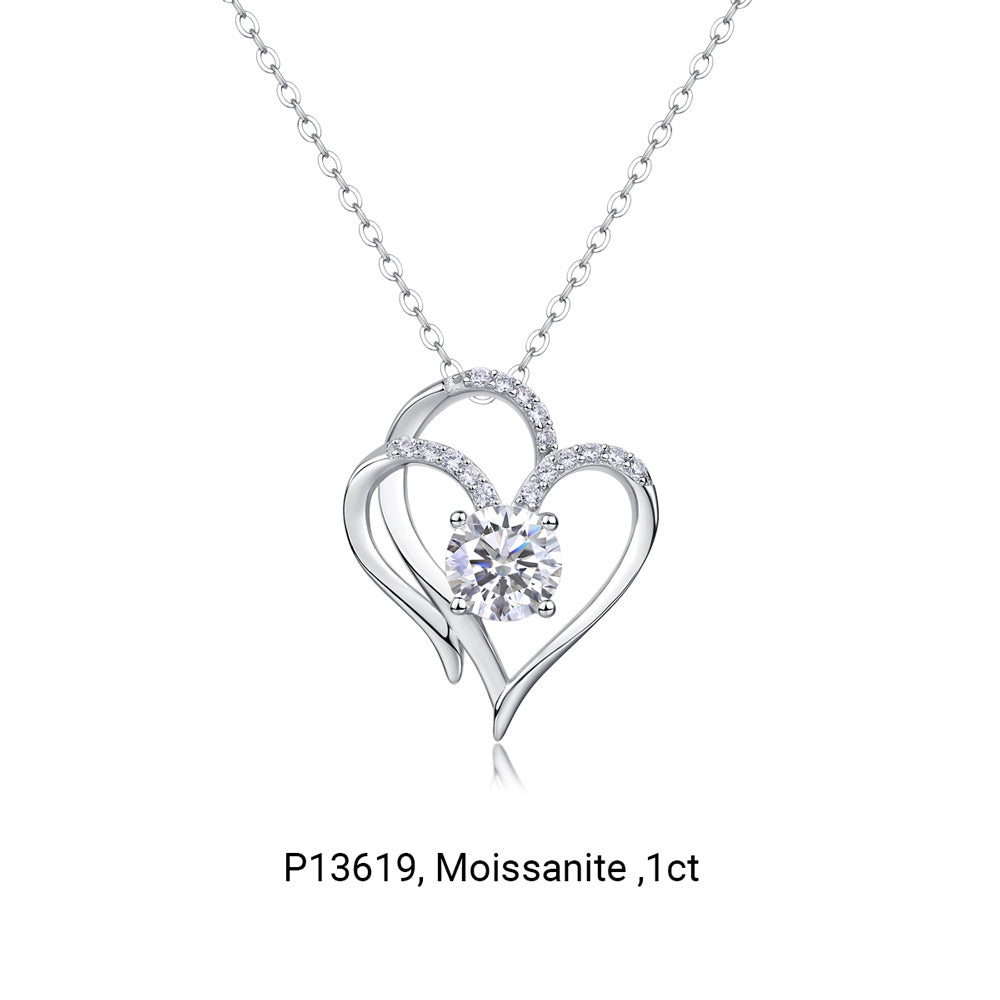 Moissanite Heart And Geometric Pendant  925 Sterling Silver Necklace