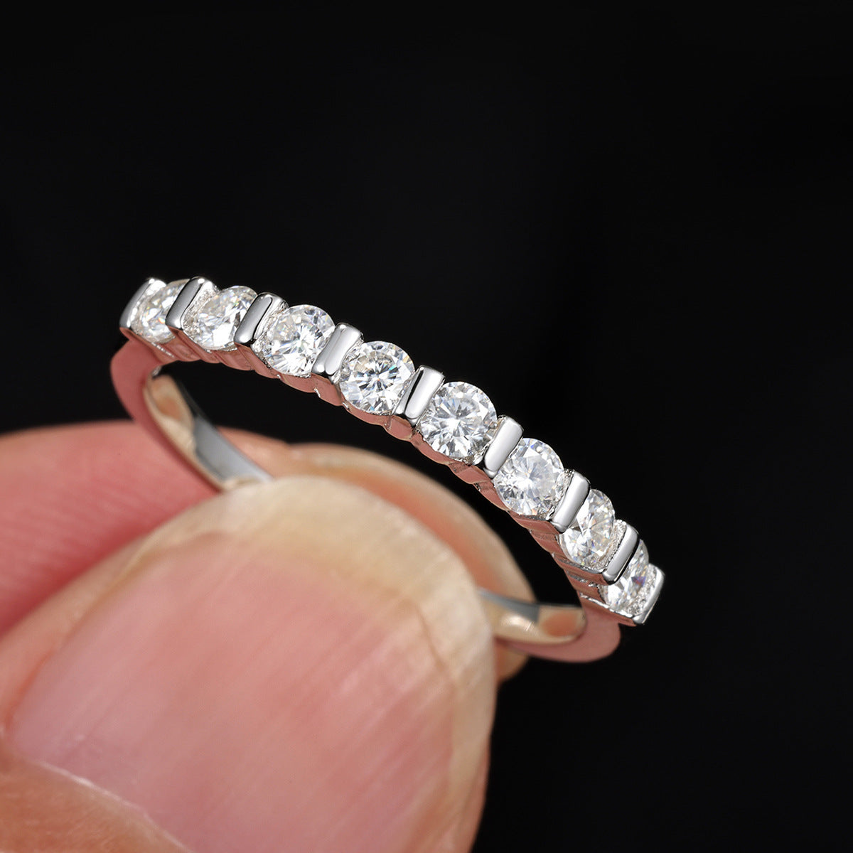 Women’s Moissanite Half Circle Setting 925 Sterling Silver Ring