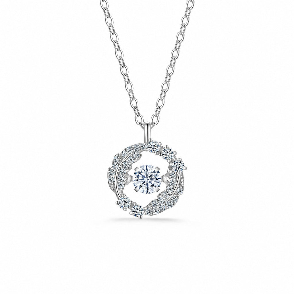 Moissanite Wing Halo Round Pendant 925 Sterling Silver Micro Pave Elegant Fashion Necklace