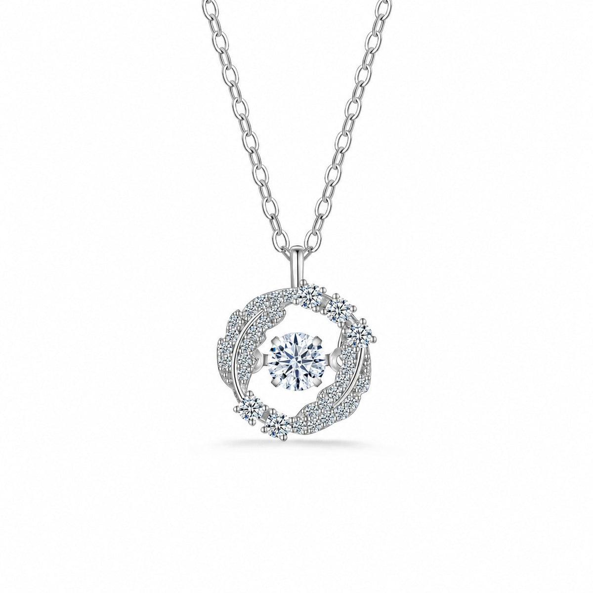 Moissanite Wing Halo Round Pendant 925 Sterling Silver Micro Pave Elegant Fashion Necklace
