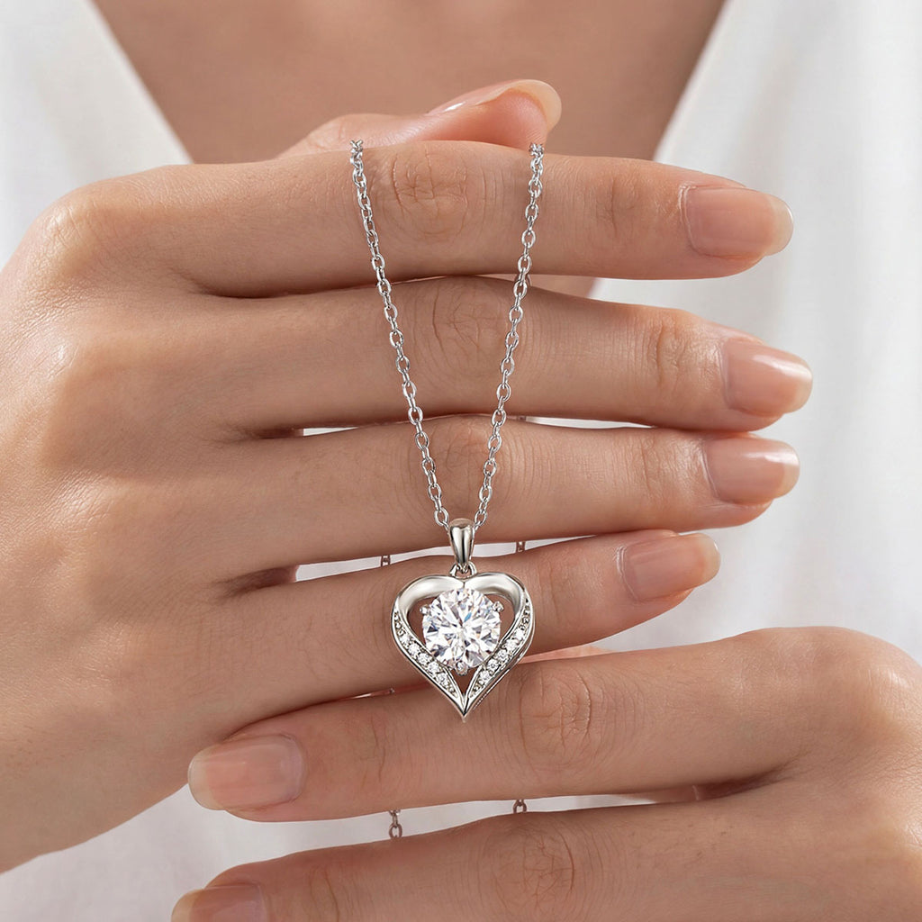 Heart Shape Moissanite Necklace Silver Color 925 Sterling Silver Openwork Heart Pendant Necklace