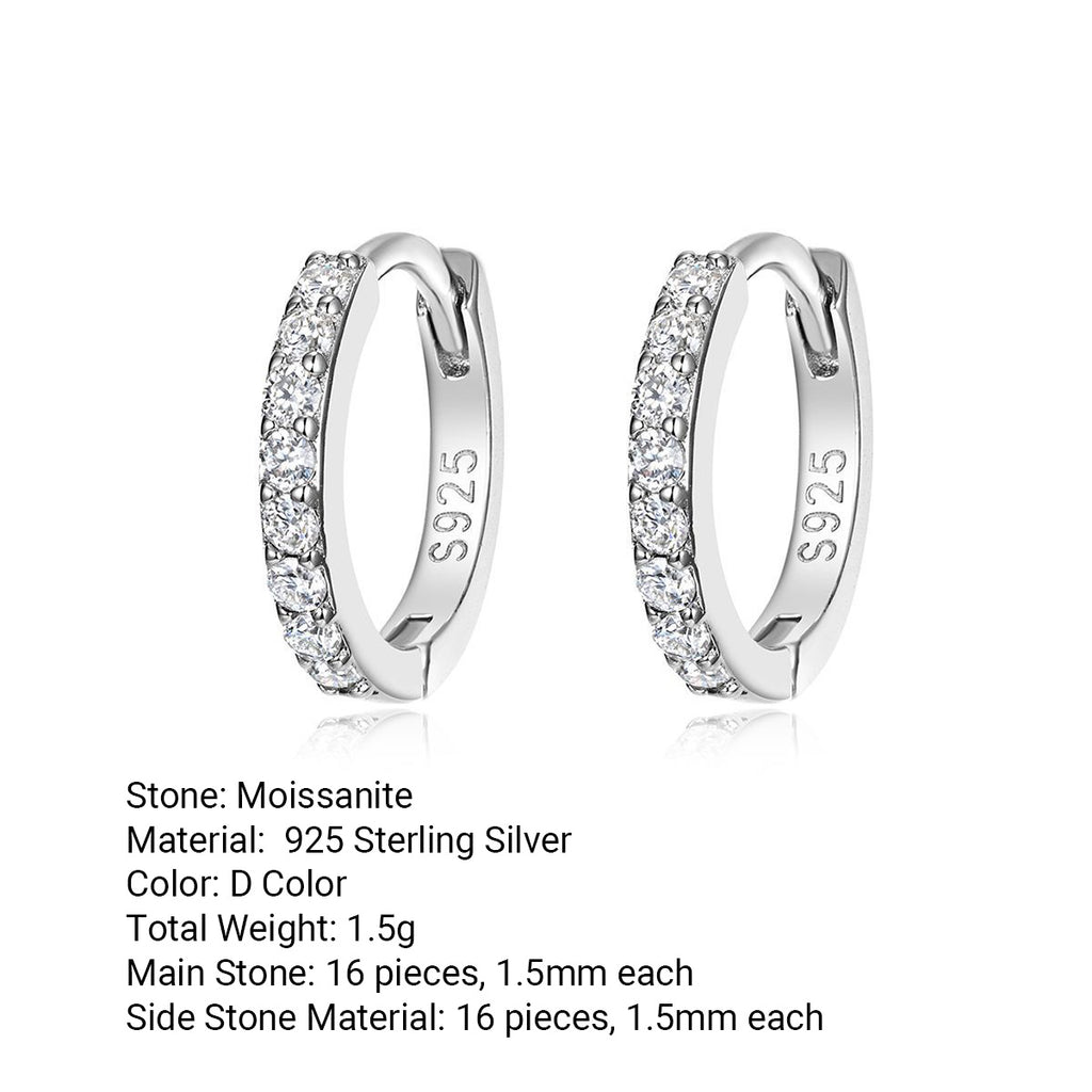 Mossanite 925 Sterling Silver Clasped Hoop Earrings