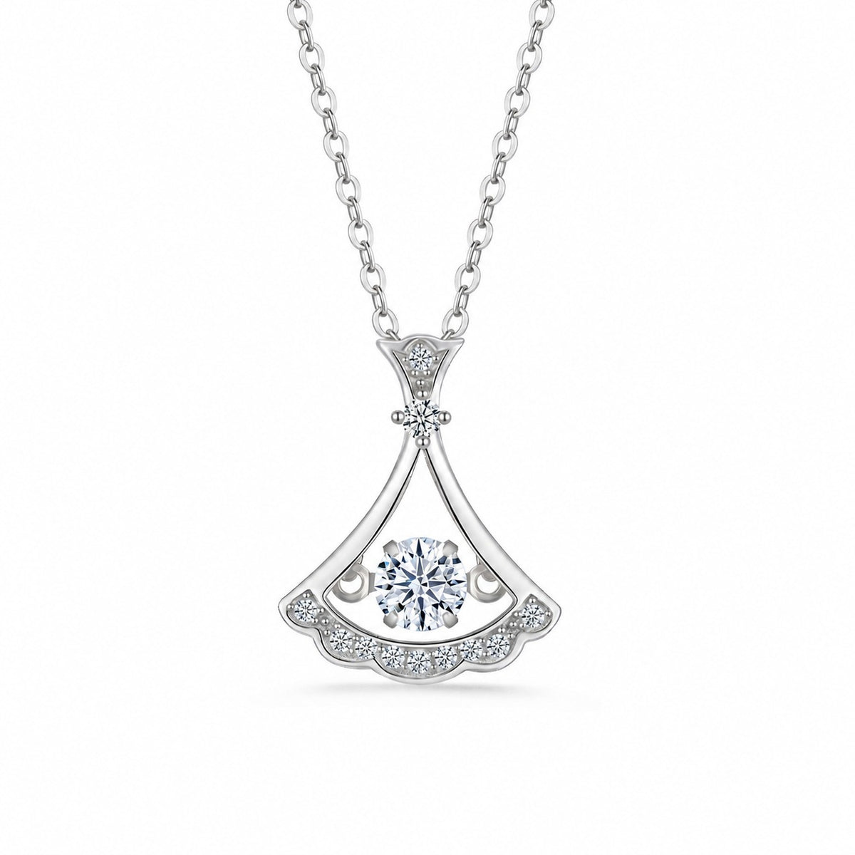 Princess Dress Skirt Shape Moissanite Cubic Zirconia 925 Sterling Silver Pendant Necklace
