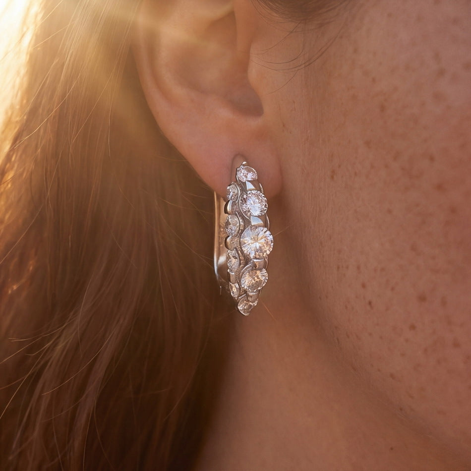 Geometric Marquise Cluster Moissanite  925 Sterling Silver Hoop Earrings