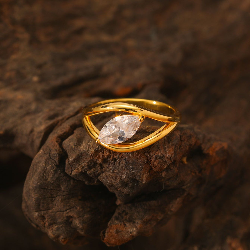 Marquise Moissanite Openwork Bypass 925 Sterling Silver Minimalist Geometric Ring