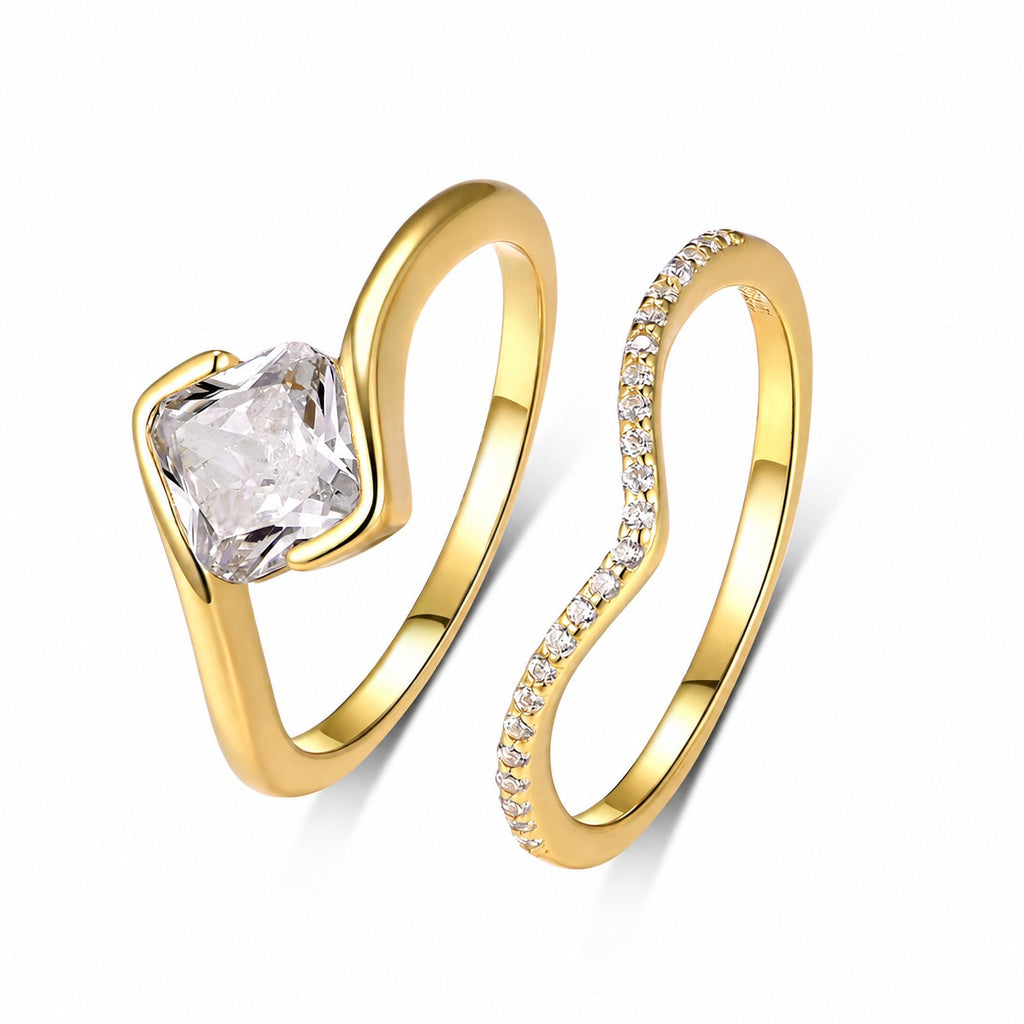 Moissanite Two Piece set Cushion Cut Solitaire And V Shaped Pave Band 925 Sterling Silver Elegant Fashion Ring