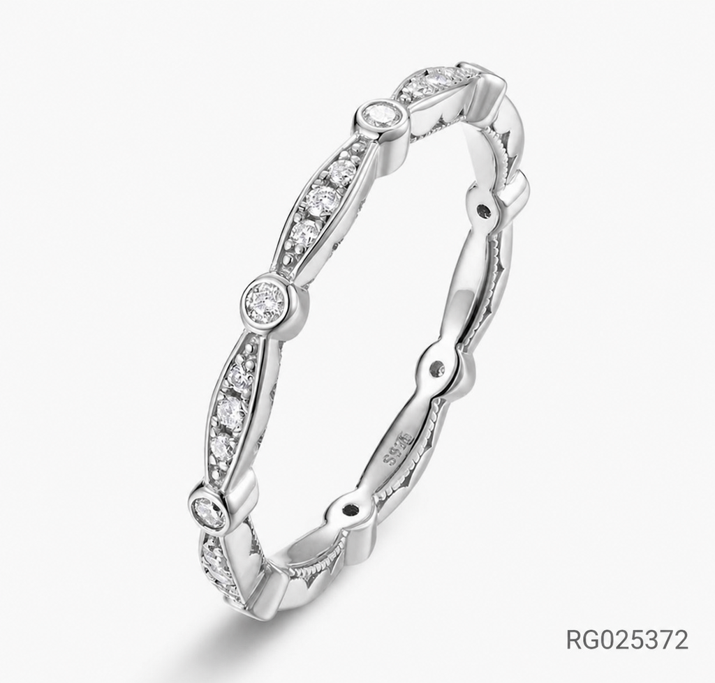 Moissanite Wave Stackable Thin Band  925 Sterling Silver Ring