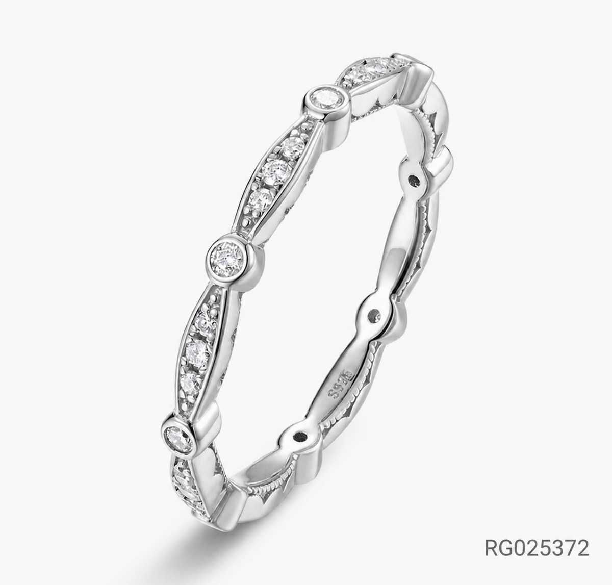 Moissanite Wave Stackable Thin Band  925 Sterling Silver Ring