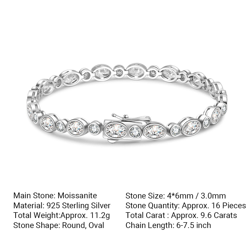 White D Color Moissanite Oval And Round Alternating Tennis Bracelet S925 Sterling Silver Fine Electroplated Elegant Fashion Chain Bracelet For Women Men Anniversary Gift Jewelry