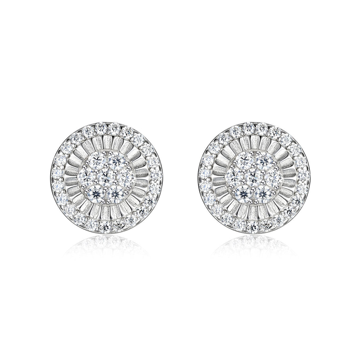 Round Daisy Halo Moissanite  925 Sterling Silver Stud Earrings