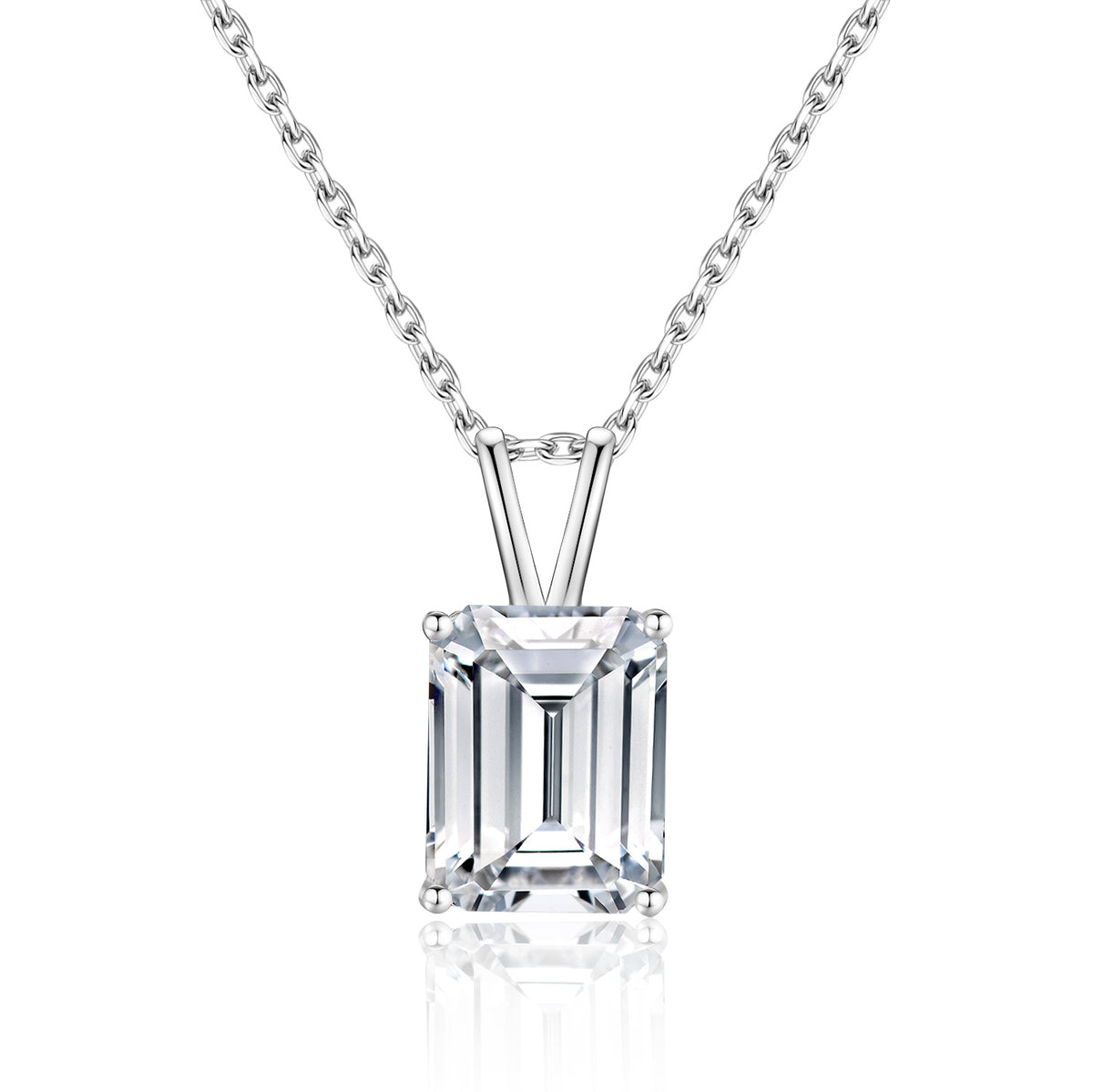 Geometric Emerald Cut Moissanite 925 Sterling Silver Rectangular Necklace