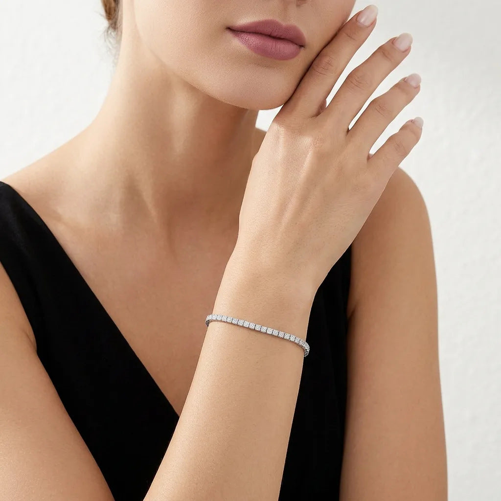 Geometric Square Link Moissanite  925 Sterling Silver Tennis Bracelet