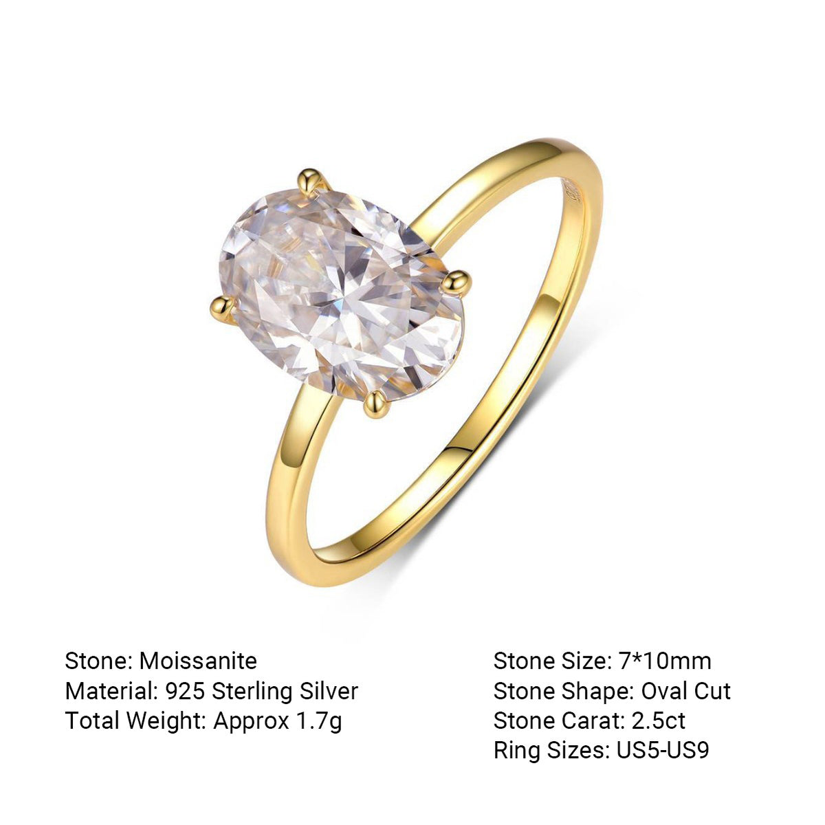 Oval Cut Moissanite 925 Sterling Silver Four Prong  Solitaire Ring