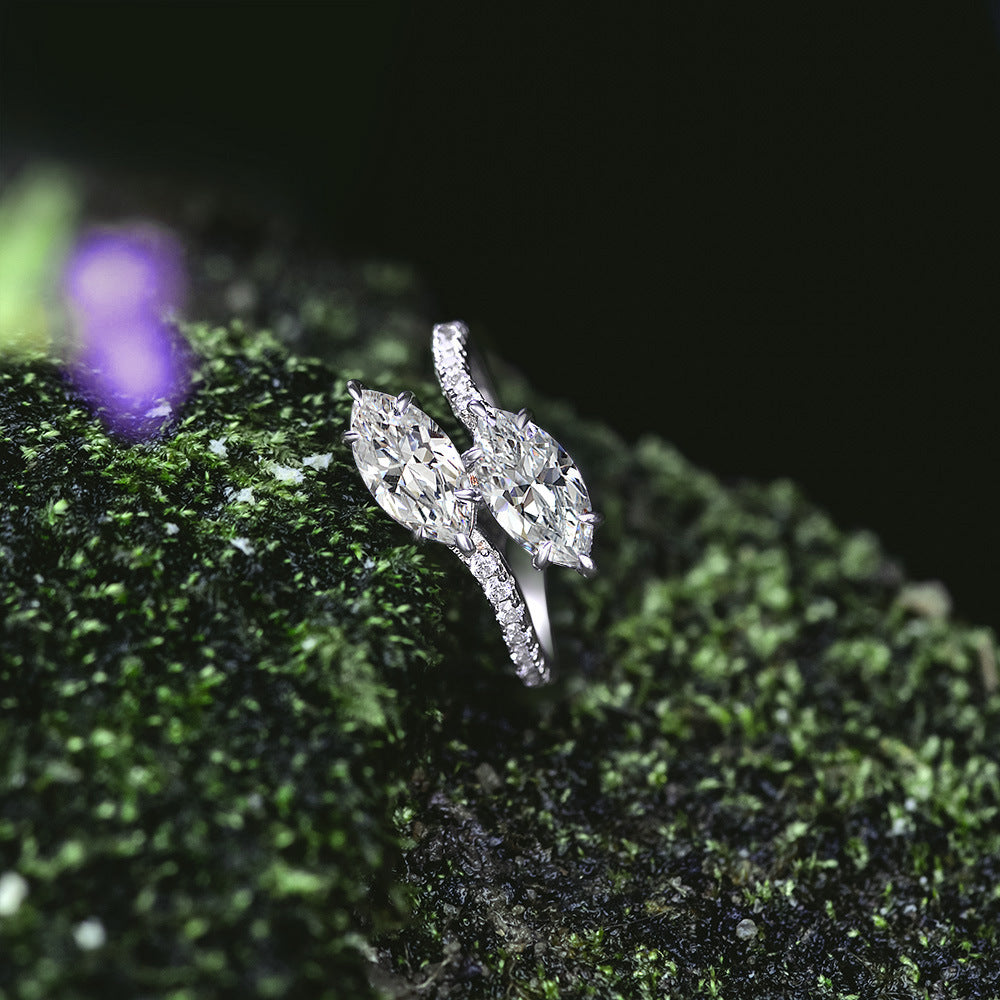 White Cubic Zirconia Double Marquise-Cut Interlaced 925 Sterling Silver Ring