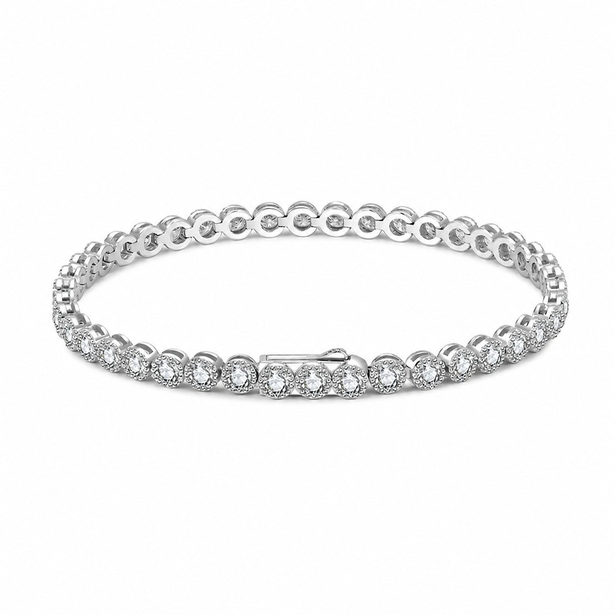 Round Halo Moissanite Tennis Chain Bracelet  925 Sterling Silver Geometric Circle Link Bracelet