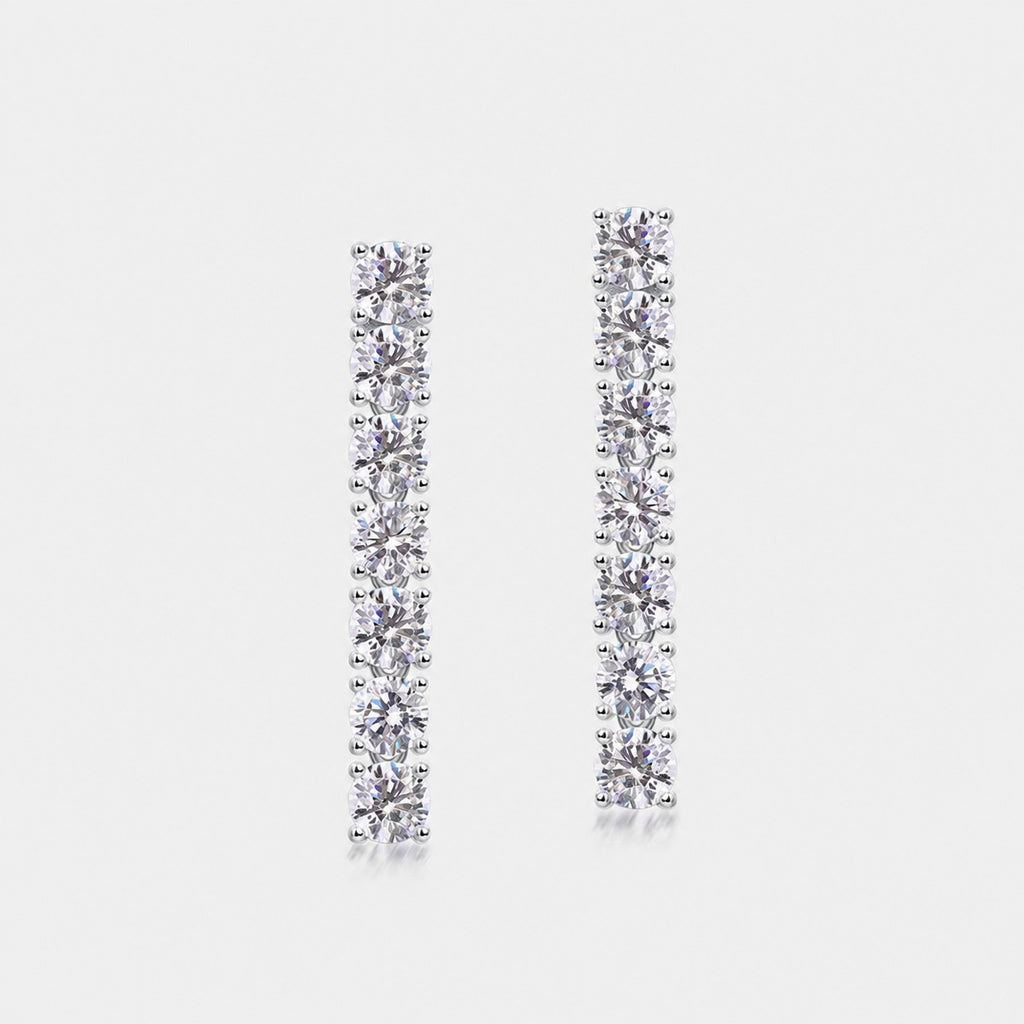 Long Vertical Bar Moissanite 925 Silver Round Prong Set Line Stud Earrings