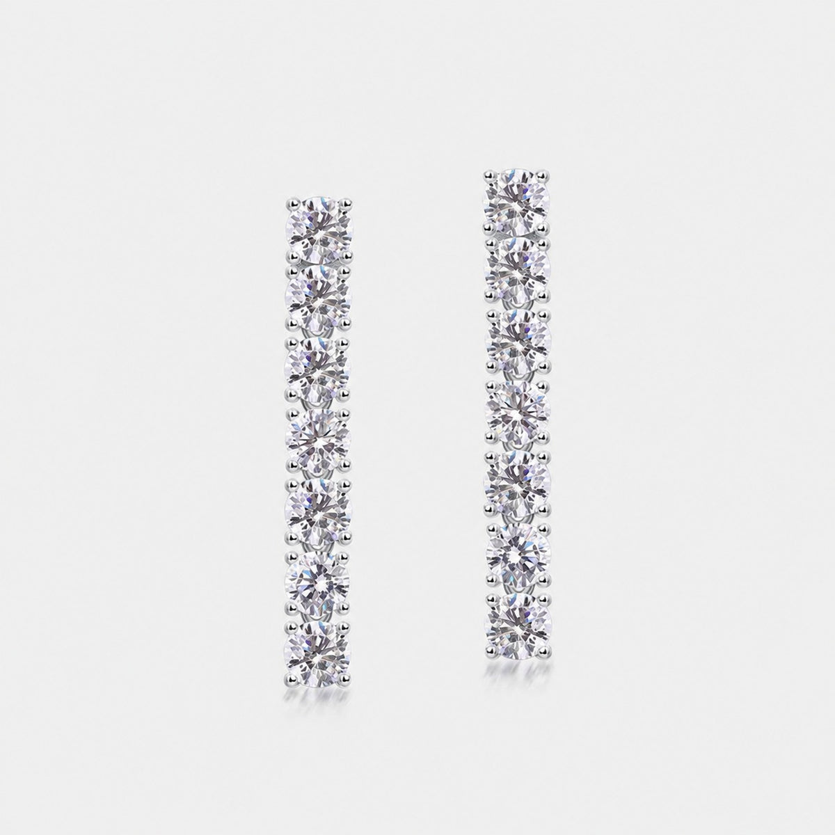 Long Vertical Bar Moissanite 925 Silver Round Prong Set Line Stud Earrings