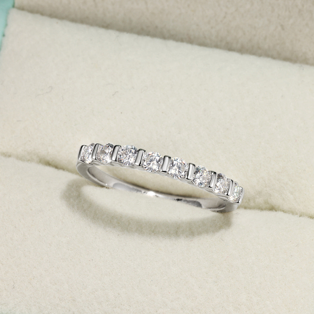 Women’s Moissanite Half Circle Setting 925 Sterling Silver Ring