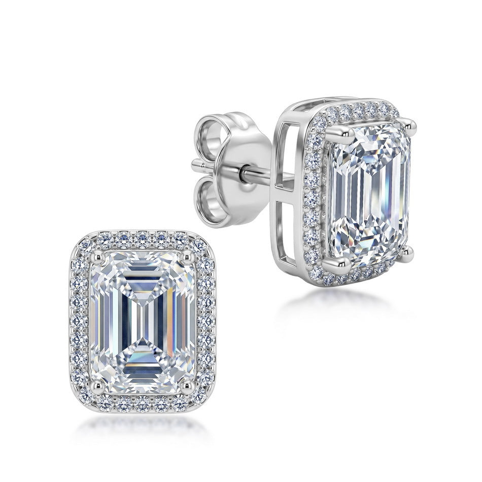 2026 New Vintage Emerald Cut Moissanite Halo Stud Earrings White 925 Sterling Silver Geometric Rectangular Ear Stud Earrings For Women And Men Elegant Fashion Office Party Gift Jewelry