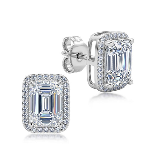 2026 New Vintage Emerald Cut Moissanite Halo Stud Earrings White 925 Sterling Silver Geometric Rectangular Ear Stud Earrings For Women And Men Elegant Fashion Office Party Gift Jewelry