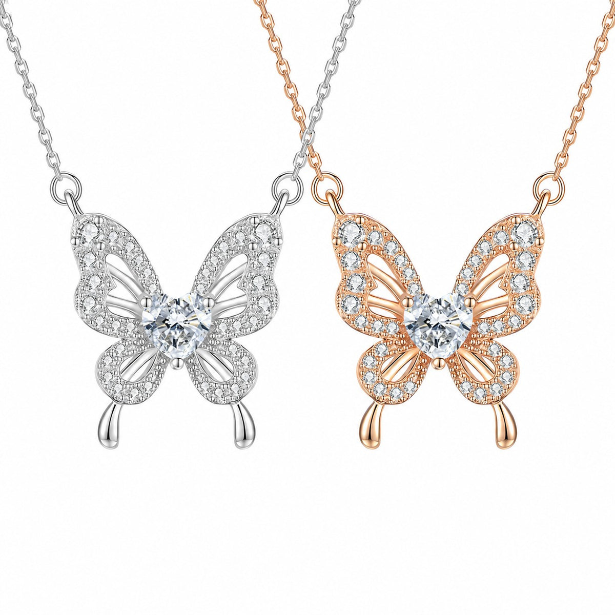 Butterfly Moissanite Hollow Heart Wing Design 925 Sterling Silver Pendant Necklace