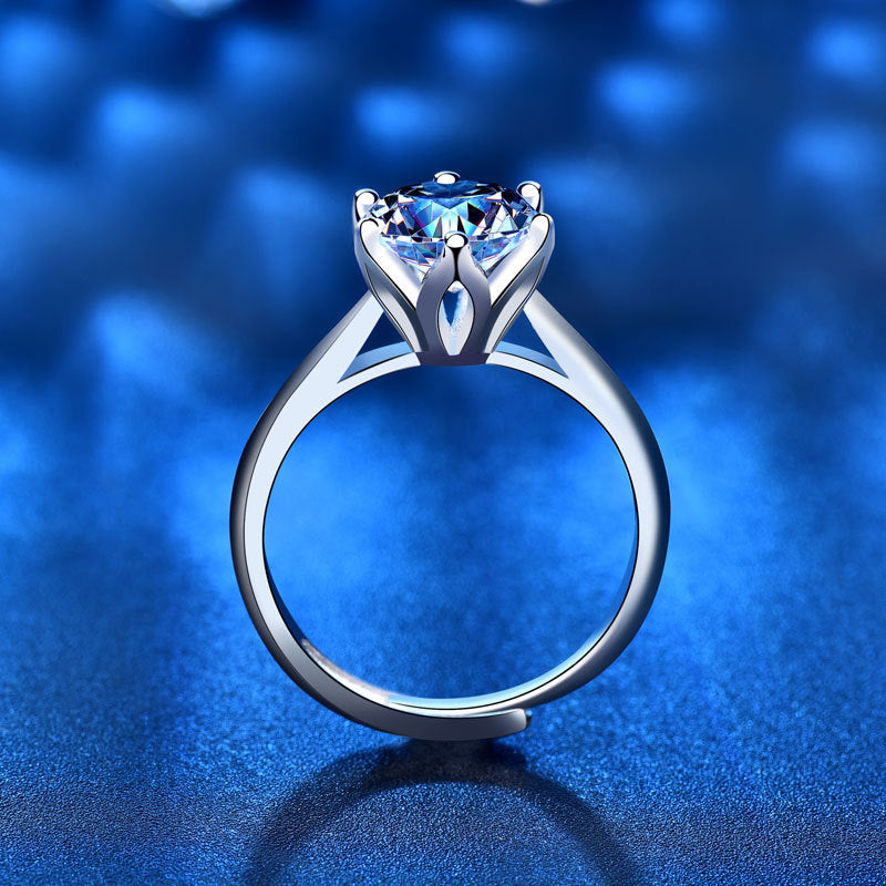 Minimalism 1ct Six Claw Moissanite CZ 925 Sterling Silver Adjustable Promise Ring