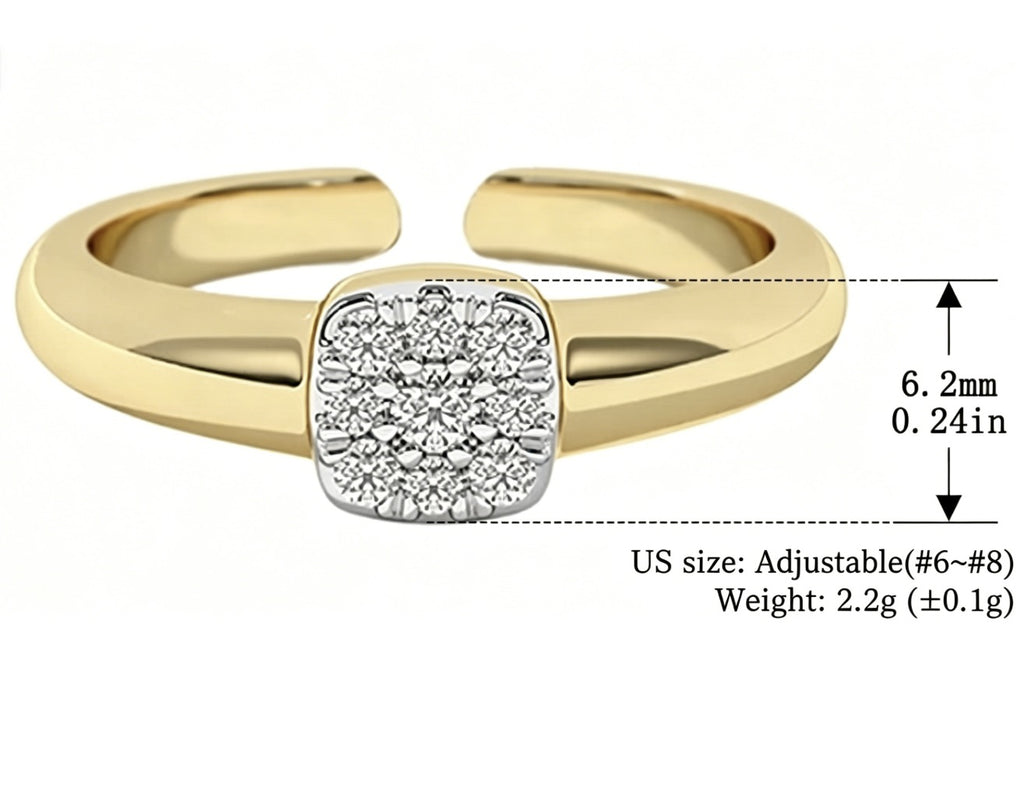 Geometric 925 Sterling Silver  Square Cushion Cluster Cubic Zirconia Open Adjustable Ring