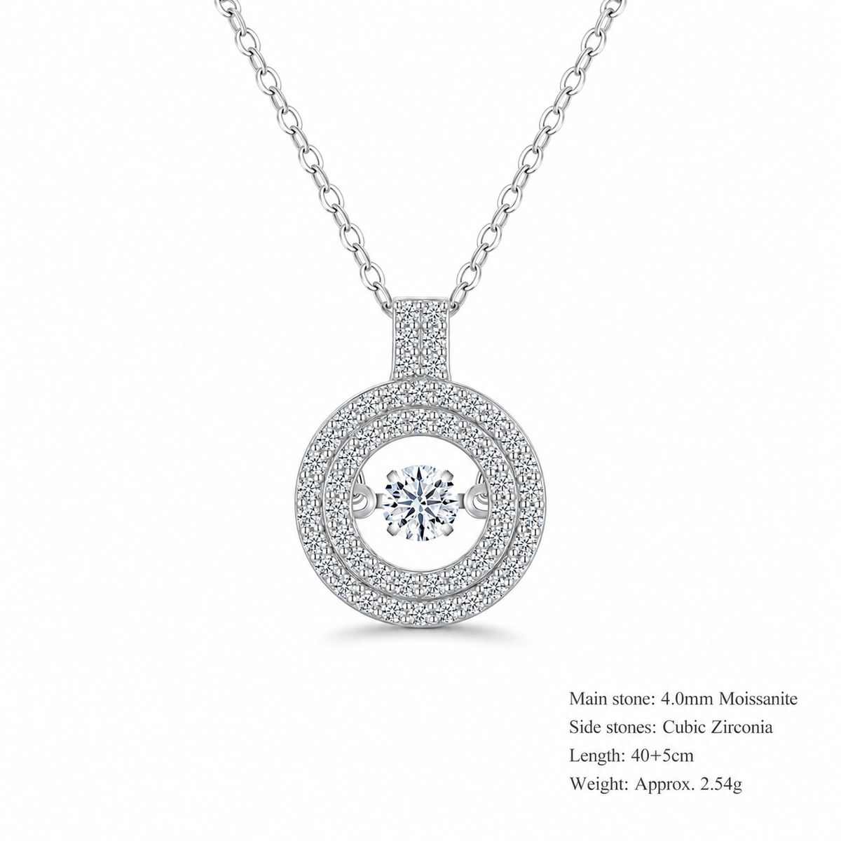 Geometric Double Circle Halo Moissanite 925 Sterling Silver  Necklace