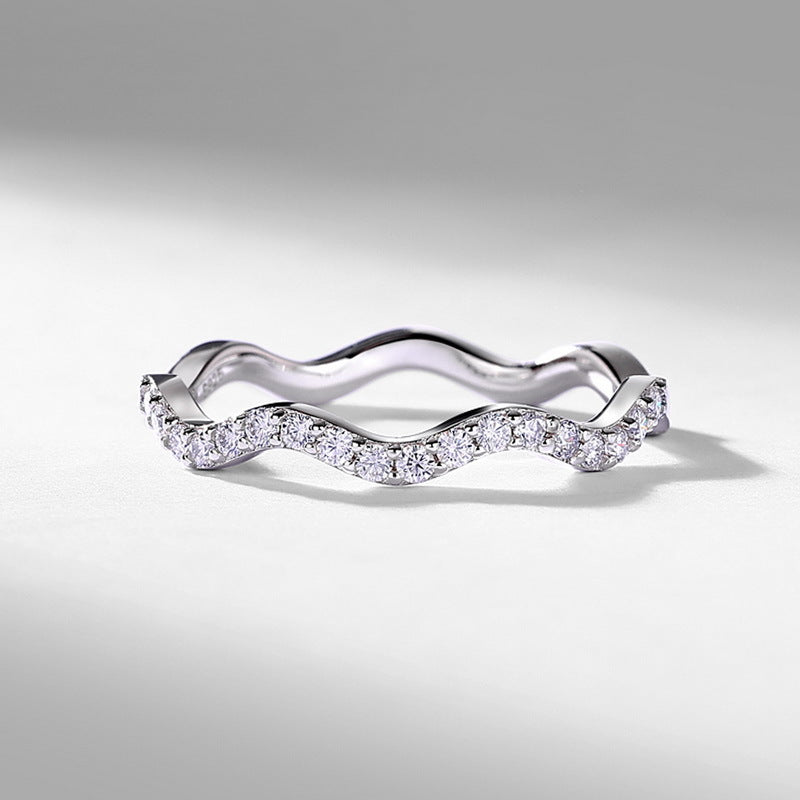 Moissanite Wave Stackable Thin Band  925 Sterling Silver Ring