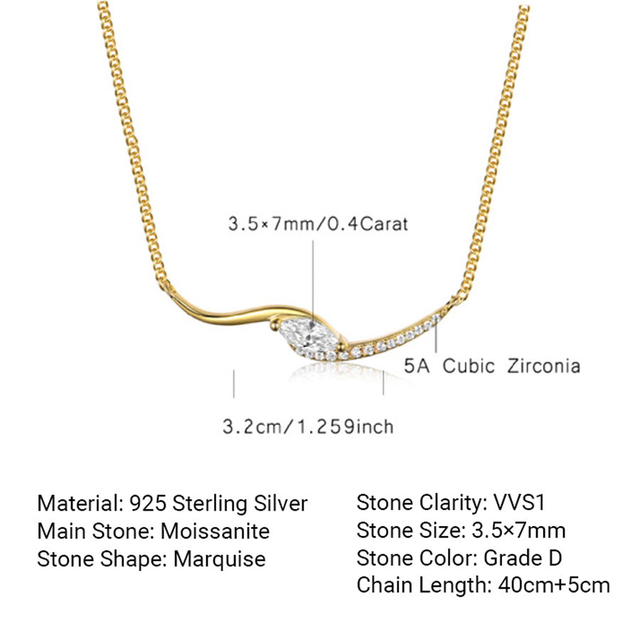 Mossanite Marquise-Cut Collar Chain 925 Sterling Silver Necklace