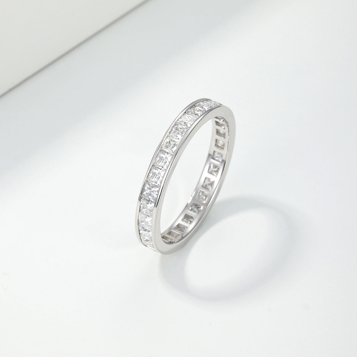 D Color Square Moissanite Full Eternity 925 Sterling Silver Ring