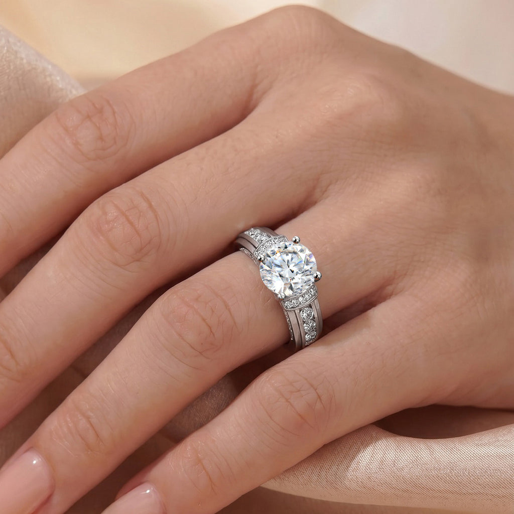Round D Color Moissanite 925 Sterling Silver Four Prong Ring