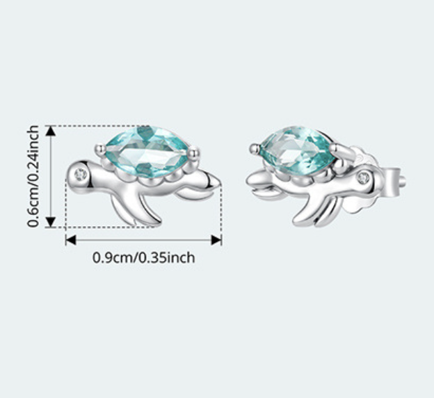 Ocean Series Sea Turtle Glass 925 Sterling Silver Plated Stud Earrings