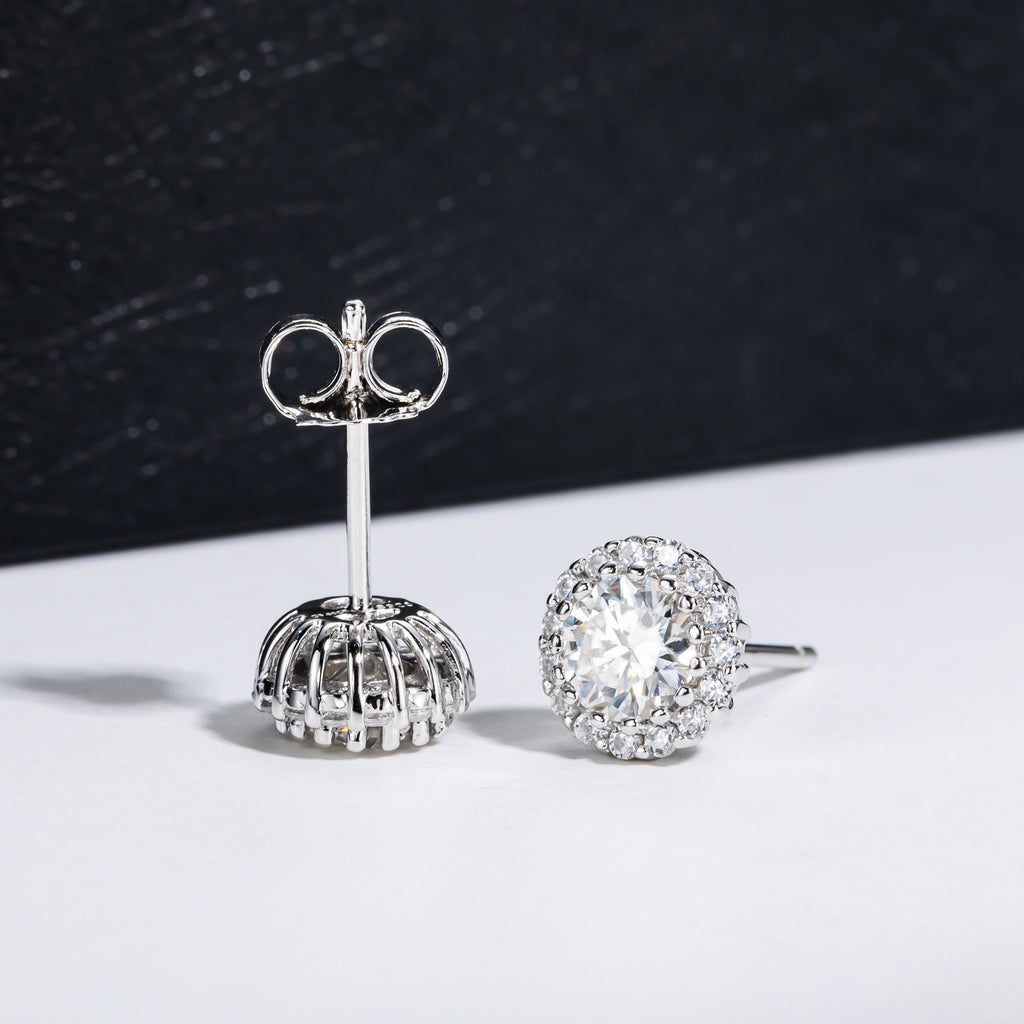 Flower Cluster Moissanite  Tone 925 Sterling Silver Stud Earrings