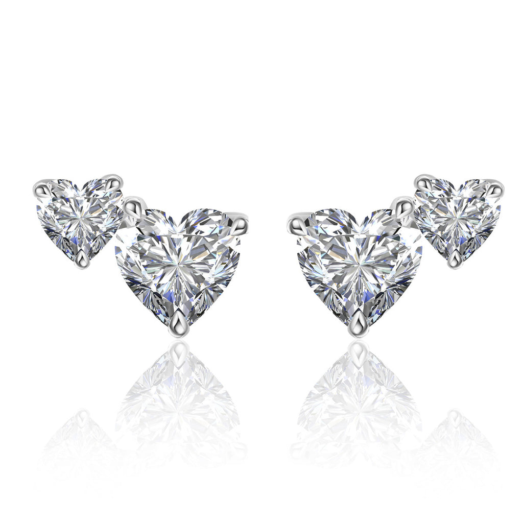 Moissanite Versatile Everyday Heart-Shaped Bezel-Set 925 Sterling Silver Stud Earrings