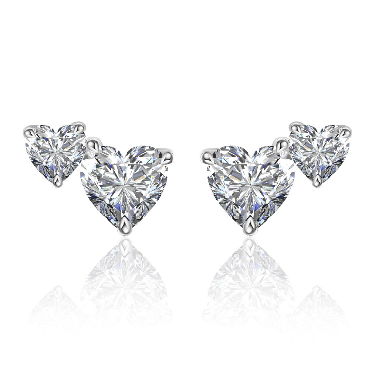 Moissanite Versatile Everyday Heart-Shaped Bezel-Set 925 Sterling Silver Stud Earrings