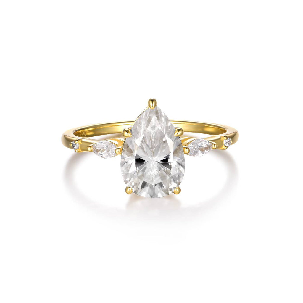 Moissanite Pear Cut Geometric Ring 925 Sterling Silver Slim Band with Marquise Side Stones and Round Accent Stones for Women Elegant Fashion Minimalist Statement Ring