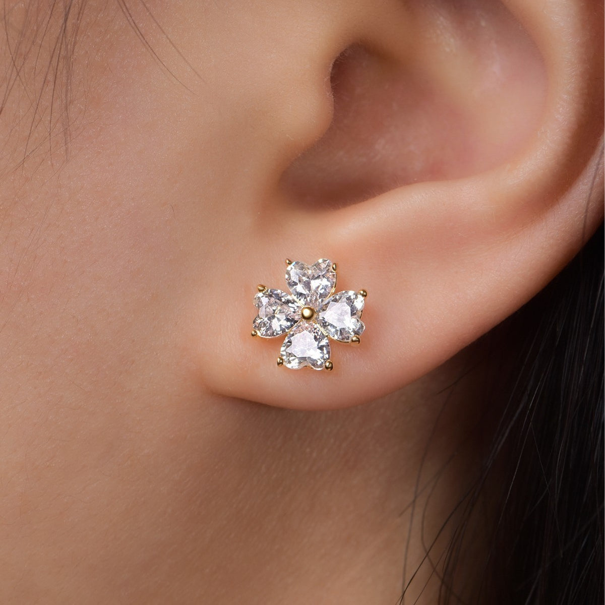 Heart Shaped Four Petalled Moissanite 925 Sterling Silver Stud Earrings