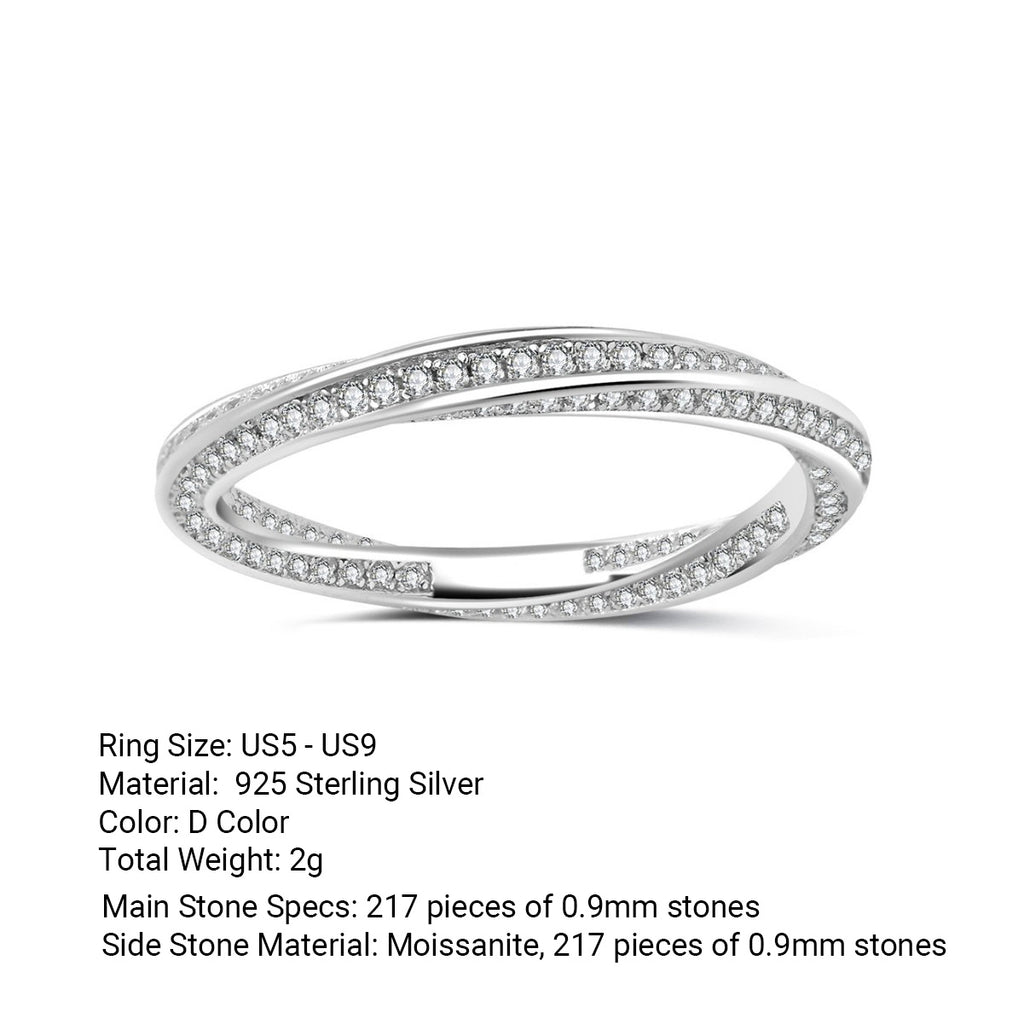 White Moissanite Geometric Mobius Knot 925 Sterling Silver Ring