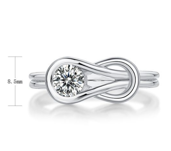Infinity Loop Geometric Moissanite  925 Sterling Silver Adjustable Open Band Ring