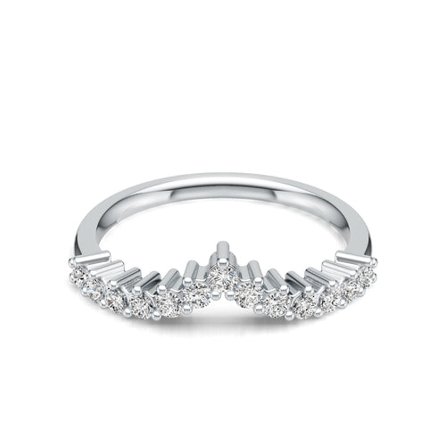 Crown V Shape D Color Moissanite  925 Sterling Silver Ring With 13 Stone Chevron Crown Design Geometric Line Band Ring