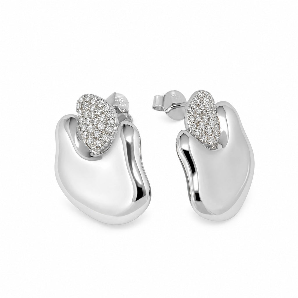 Modern Fluid Micro Pave Cubic Zirconia Colored 925 Silver Stud Earrings