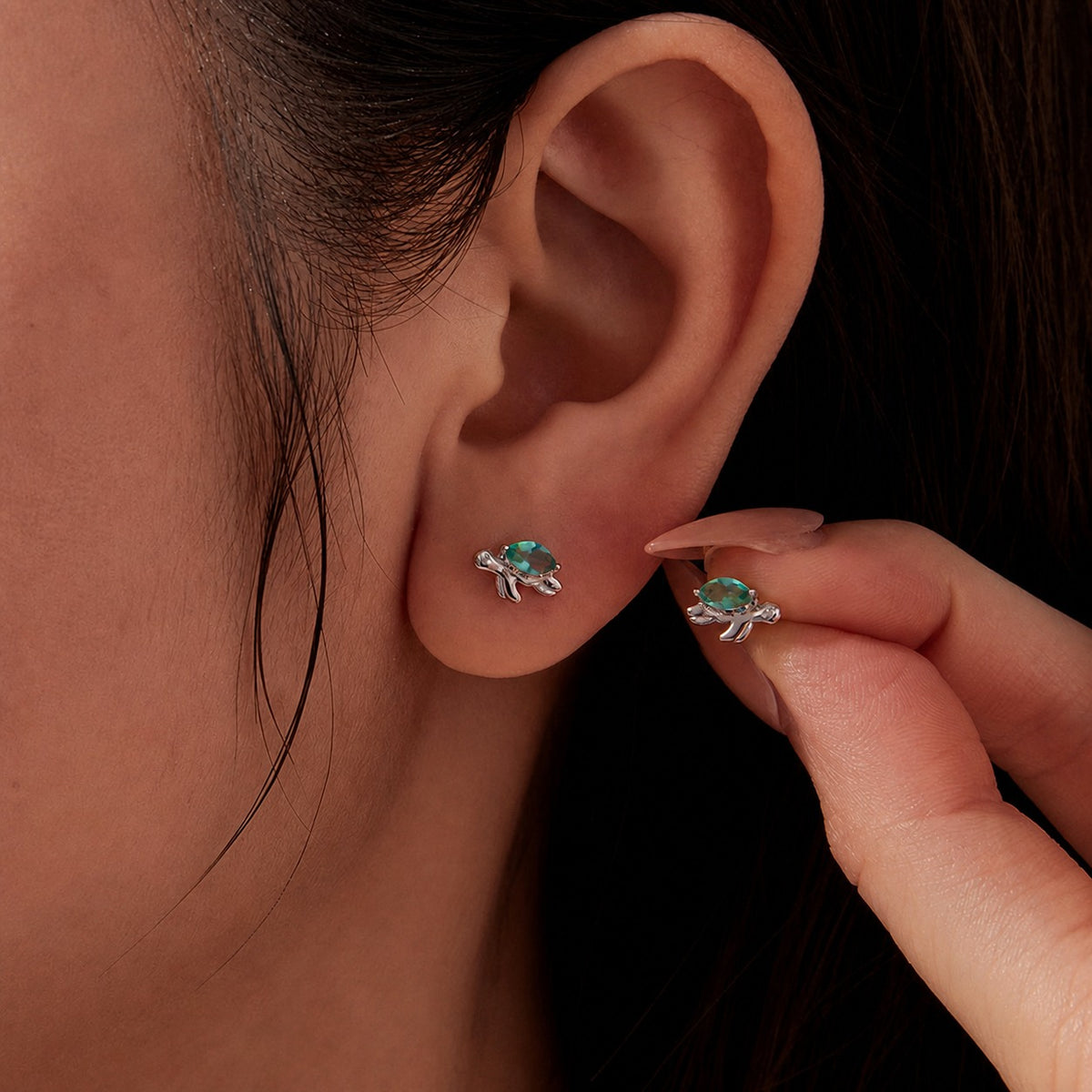 Ocean Series Sea Turtle Glass 925 Sterling Silver Plated Stud Earrings