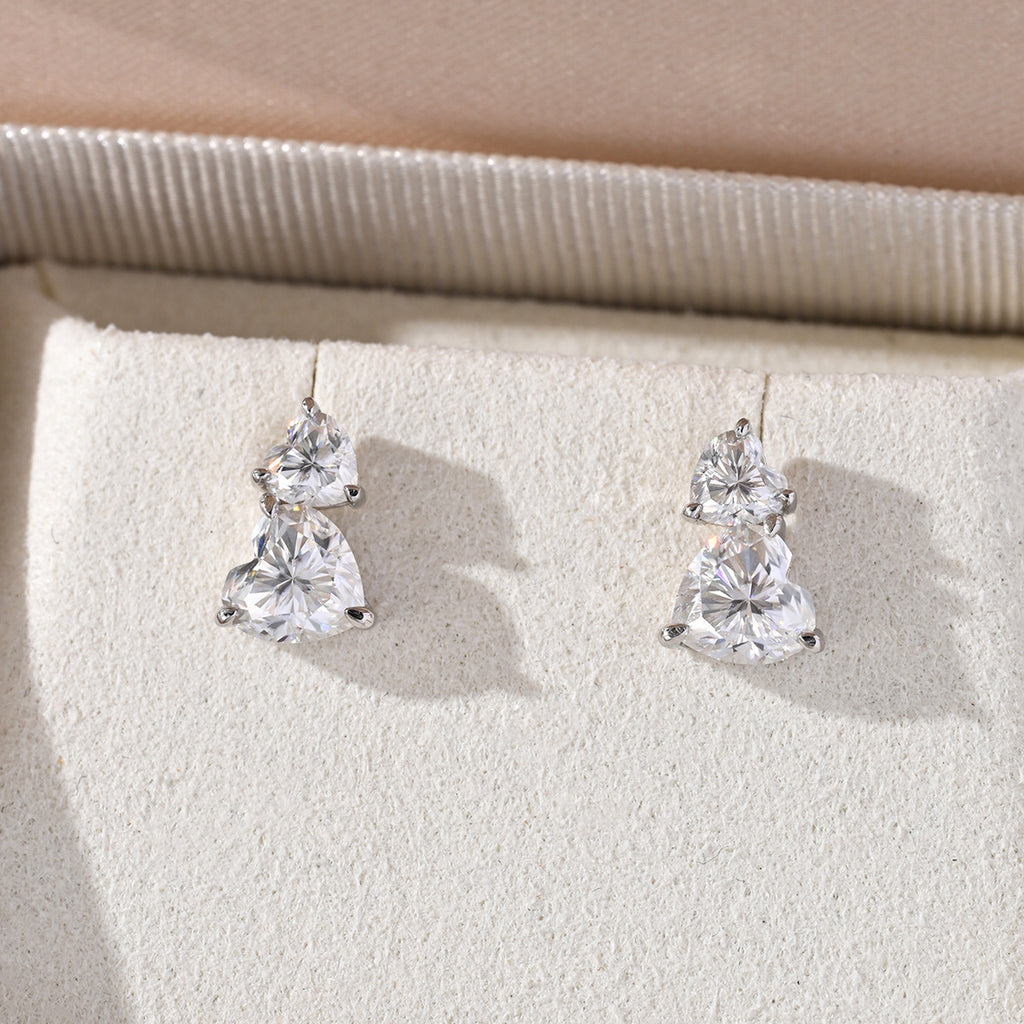 Moissanite Versatile Everyday Heart-Shaped Bezel-Set 925 Sterling Silver Stud Earrings
