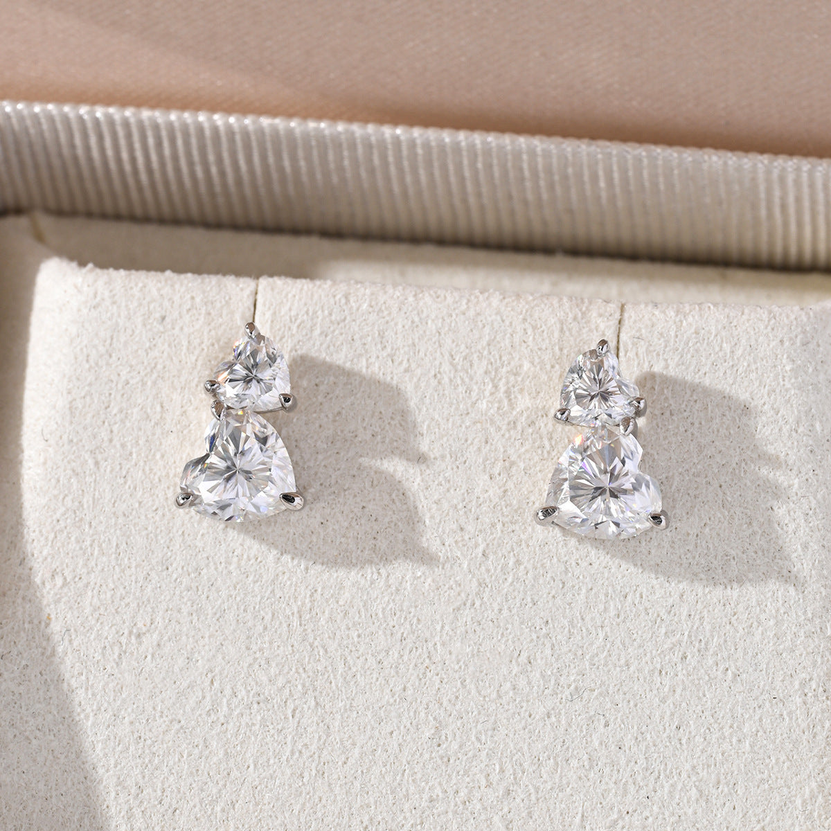 Moissanite Versatile Everyday Heart-Shaped Bezel-Set 925 Sterling Silver Stud Earrings